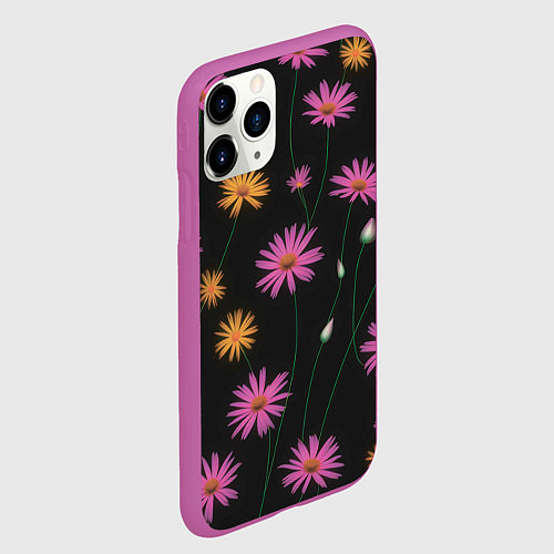 Чехол iPhone 11 Pro матовый Полевые цветы на черном фоне / 3D-Фиолетовый – фото 2