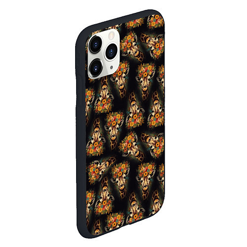 Чехол iPhone 11 Pro матовый Паттерн жираф с цветами: арт нейросети / 3D-Черный – фото 2