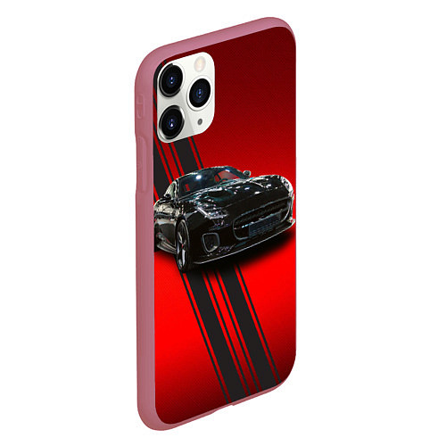 Чехол iPhone 11 Pro матовый Британский спорткар Jaguar / 3D-Малиновый – фото 2