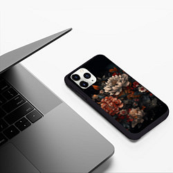 Чехол iPhone 11 Pro матовый Хризантемы: арт нейросети в стиле японской татуиро, цвет: 3D-черный — фото 2
