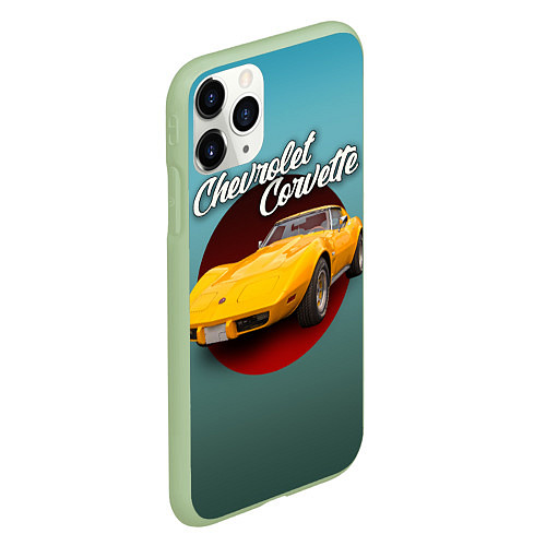 Чехол iPhone 11 Pro матовый Классический спорткар Chevrolet Corvette Stingray / 3D-Салатовый – фото 2