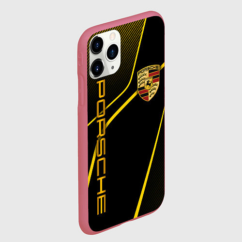 Чехол iPhone 11 Pro матовый Porsche - Gold line / 3D-Малиновый – фото 2