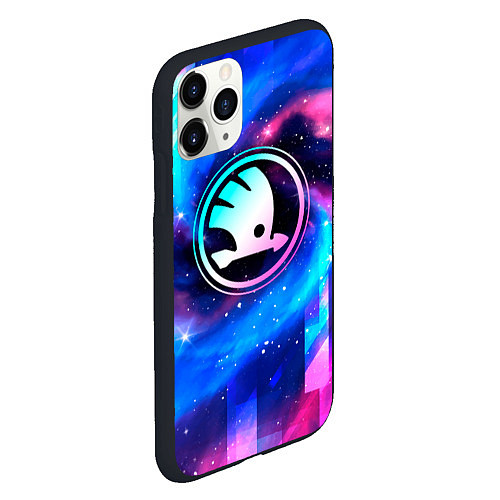 Чехол iPhone 11 Pro матовый Skoda неоновый космос / 3D-Черный – фото 2