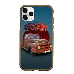 Чехол iPhone 11 Pro матовый Американская пикап 50-х годов в rat стиле, цвет: 3D-коричневый