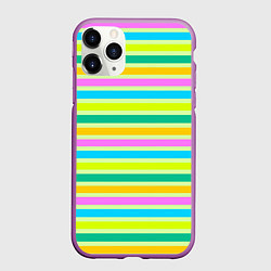 Чехол iPhone 11 Pro матовый Желто-зеленый полосатый узор, цвет: 3D-фиолетовый