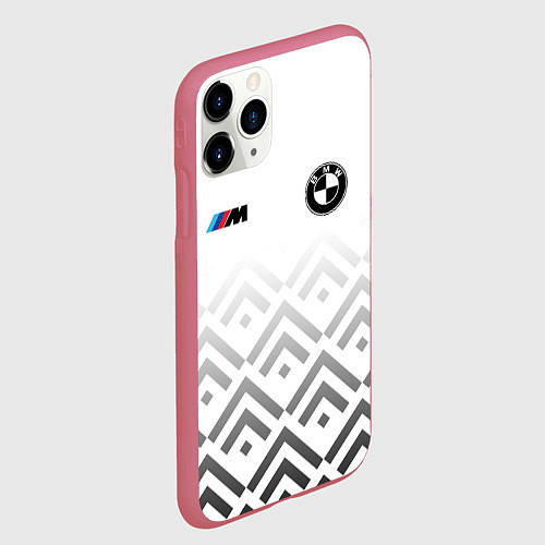 Чехол iPhone 11 Pro матовый BMW m power - белый / 3D-Малиновый – фото 2