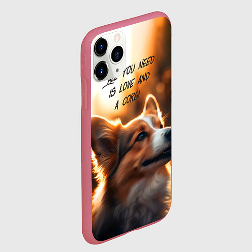 Чехол iPhone 11 Pro матовый Любовь и корги / 3D-Малиновый – фото 2