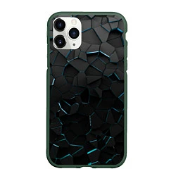 Чехол iPhone 11 Pro матовый Плиты с синей неоновой подсветкой, цвет: 3D-темно-зеленый