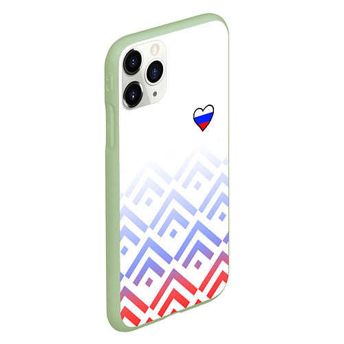 Чехол iPhone 11 Pro матовый Сердечко россии - треугольники / 3D-Салатовый – фото 2