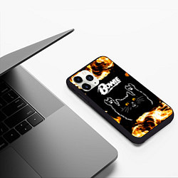 Чехол iPhone 11 Pro матовый David Bowie рок кот и огонь, цвет: 3D-черный — фото 2