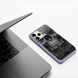 Чехол iPhone 11 Pro матовый Череп в стиле Гигера, цвет: 3D-светло-сиреневый — фото 2