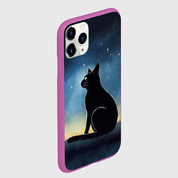 Чехол iPhone 11 Pro матовый Черный кот и звезды - акварель, цвет: 3D-фиолетовый — фото 2