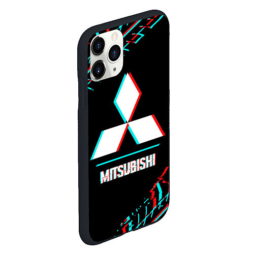 Чехол iPhone 11 Pro матовый Значок Mitsubishi в стиле glitch на темном фоне / 3D-Черный – фото 2