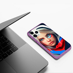 Чехол iPhone 11 Pro матовый Девушка с голубыми глазами в флаге, цвет: 3D-фиолетовый — фото 2