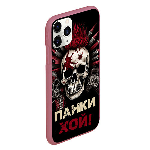 Чехол iPhone 11 Pro матовый Панки хой череп / 3D-Малиновый – фото 2