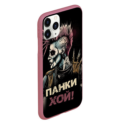 Чехол iPhone 11 Pro матовый Скелет панки хой / 3D-Малиновый – фото 2