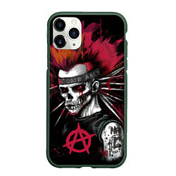 Чехол iPhone 11 Pro матовый Скелет панк анархист, цвет: 3D-темно-зеленый