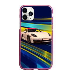 Чехол iPhone 11 Pro матовый Спортивная немецкая машина Porsche 911, цвет: 3D-малиновый