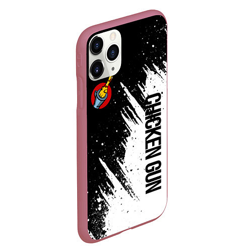 Чехол iPhone 11 Pro матовый Chicken gun - белая краска / 3D-Малиновый – фото 2