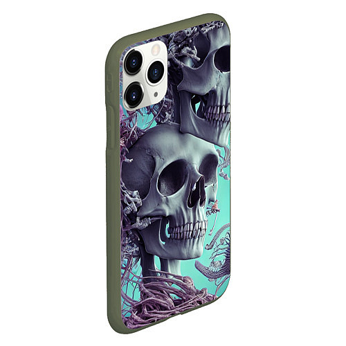 Чехол iPhone 11 Pro матовый Кости и медузы / 3D-Темно-зеленый – фото 2