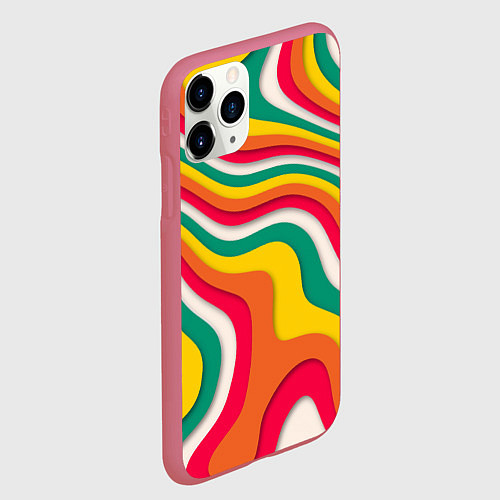 Чехол iPhone 11 Pro матовый Множество красочных линий / 3D-Малиновый – фото 2