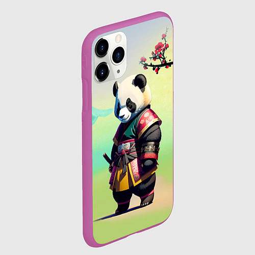Чехол iPhone 11 Pro матовый Панда-самурай - цветущая сакура / 3D-Фиолетовый – фото 2