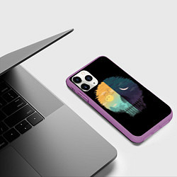 Чехол iPhone 11 Pro матовый Утро ночь в виде черепа, цвет: 3D-фиолетовый — фото 2