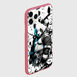 Чехол iPhone 11 Pro матовый Panda samurai on the background of blots, цвет: 3D-малиновый — фото 2