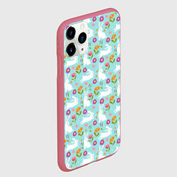 Чехол iPhone 11 Pro матовый Зайцы паттерн, цвет: 3D-малиновый — фото 2