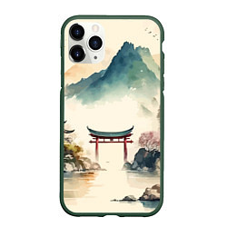 Чехол iPhone 11 Pro матовый Японский пейзаж - акварель
