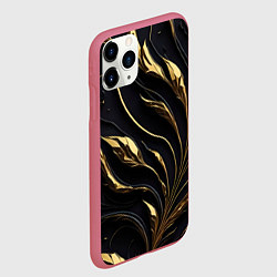 Чехол iPhone 11 Pro матовый Золотой орнамент на черном, цвет: 3D-малиновый — фото 2
