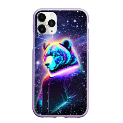 Чехол iPhone 11 Pro матовый Светящийся космический медведь, цвет: 3D-светло-сиреневый