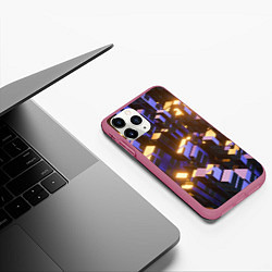 Чехол iPhone 11 Pro матовый Фиолетовые и светящиеся кубы, цвет: 3D-малиновый — фото 2