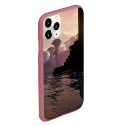 Чехол iPhone 11 Pro матовый Minecraft - река в лесу, цвет: 3D-малиновый — фото 2