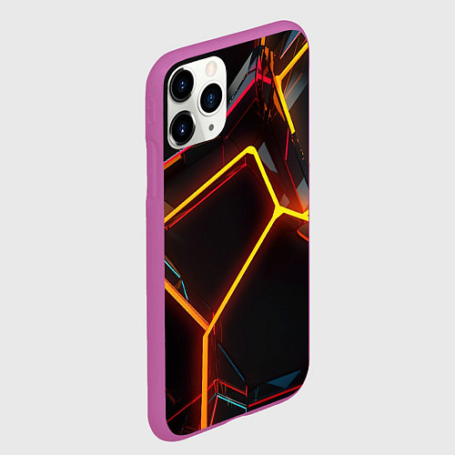 Чехол iPhone 11 Pro матовый Неон на черном фоне / 3D-Фиолетовый – фото 2