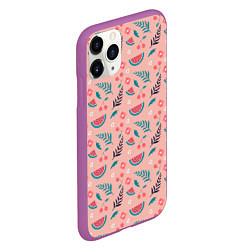 Чехол iPhone 11 Pro матовый Летний паттерн с арбузом и вишней, цвет: 3D-фиолетовый — фото 2