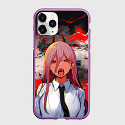 Чехол iPhone 11 Pro матовый Демон Пауэр - Человек бензопила, цвет: 3D-фиолетовый