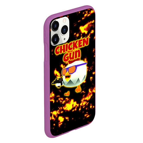 Чехол iPhone 11 Pro матовый Chicken Gun на фоне огня / 3D-Фиолетовый – фото 2