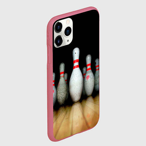 Чехол iPhone 11 Pro матовый Боулинг - кегли на дорожке / 3D-Малиновый – фото 2