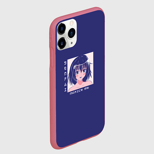 Чехол iPhone 11 Pro матовый Аниме девушка, senpai notice me / 3D-Малиновый – фото 2