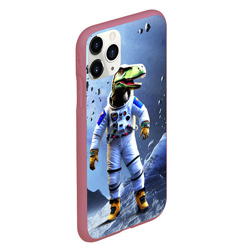 Чехол iPhone 11 Pro матовый Тираннозавр-космонавт / 3D-Малиновый – фото 2