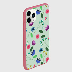 Чехол iPhone 11 Pro матовый Цветы, веточки и листья, цвет: 3D-малиновый — фото 2