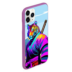 Чехол iPhone 11 Pro матовый Тигр-самурай - Япония, цвет: 3D-фиолетовый — фото 2