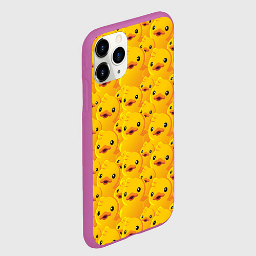 Чехол iPhone 11 Pro матовый Желтая резиновая уточка для ванны / 3D-Фиолетовый – фото 2