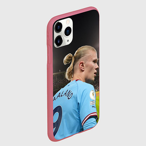 Чехол iPhone 11 Pro матовый Эрлинг Холанд Манчестер / 3D-Малиновый – фото 2