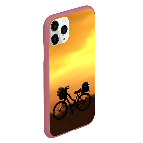 Чехол iPhone 11 Pro матовый Велосипед на закате / 3D-Малиновый – фото 2