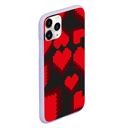 Чехол iPhone 11 Pro матовый Pixel hearts / 3D-Светло-сиреневый – фото 2