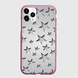 Чехол iPhone 11 Pro матовый Grey stars, цвет: 3D-малиновый