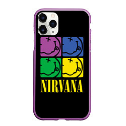 Чехол iPhone 11 Pro матовый NIRVANA - смайлы, цвет: 3D-фиолетовый