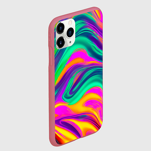 Чехол iPhone 11 Pro матовый Градиентные цветные волны / 3D-Малиновый – фото 2